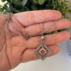 Rare Jane Seymour Sterling Silver 925 Open Hearts Diamond Necklace 18”